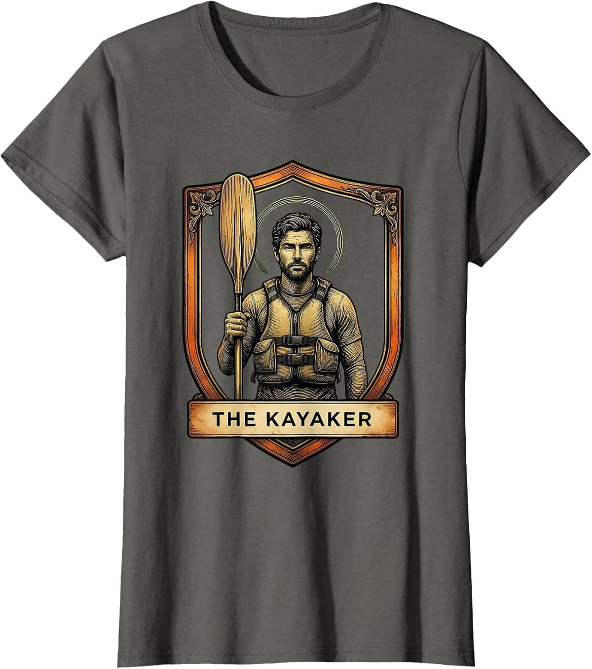 Women's The Kayaker Funny Tarot Card Kayak Paddling Water Sport T-Shirt - Asphalt Grey