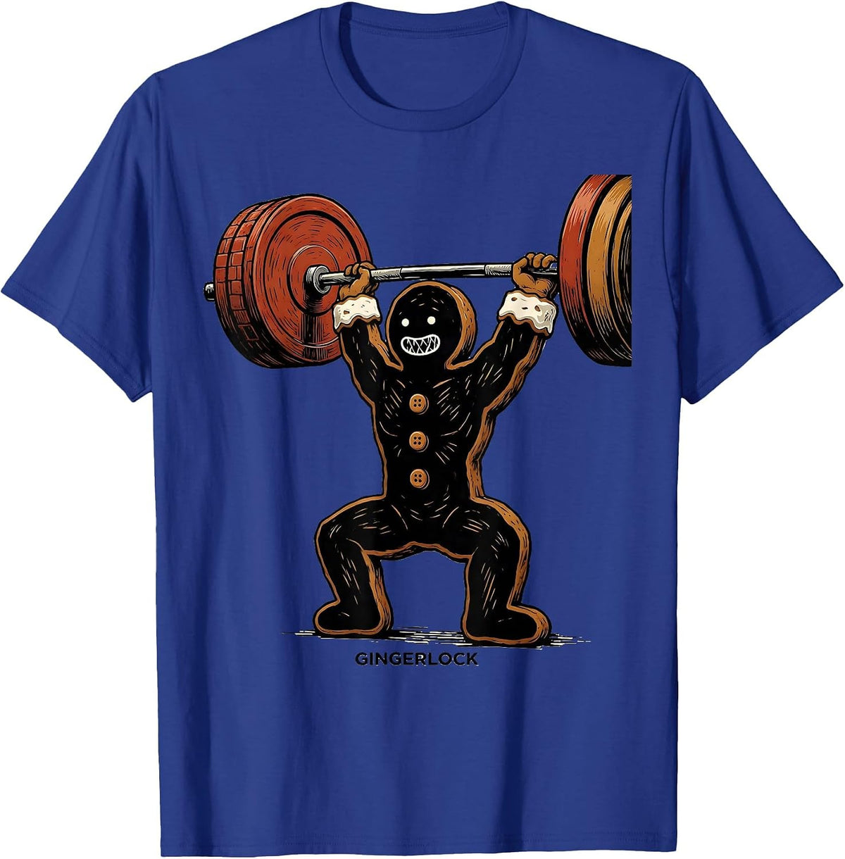 Men's Gingerlock Linocut Gingerbread Man Gym Weightlifting T-Shirt - Royal Blue
