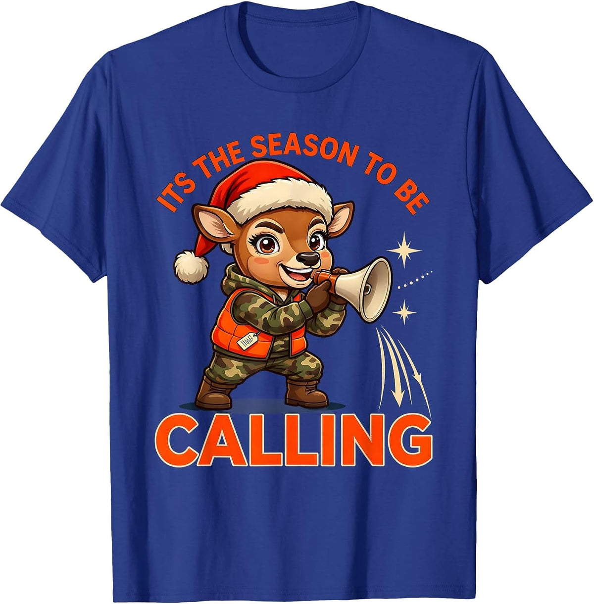 Men's ITS THE SEASON TO BE CALLING Funny Deer Hunter Christmas T-Shirt - Royal Blue