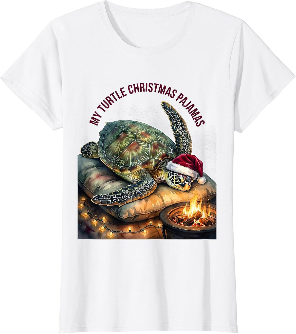 Women's My Turtle Christmas Pajamas Whimsical Holiday Sea Turtle T-Shirt - White