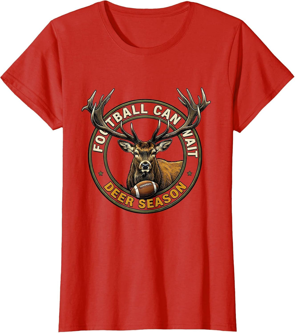 Football Can Wait Deer Season Funny Hunting Dad Humor T-Shirt - Red