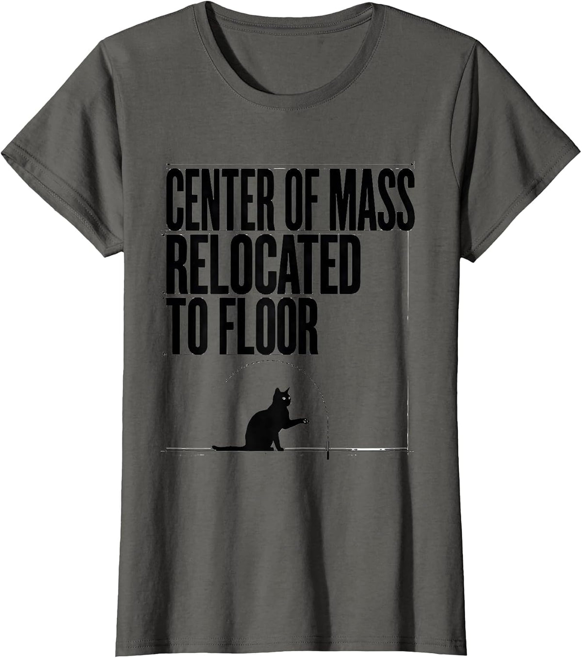 Women's Center Of Mass Relocated To Floor Funny Cat Science Math T-Shirt - Asphalt Grey