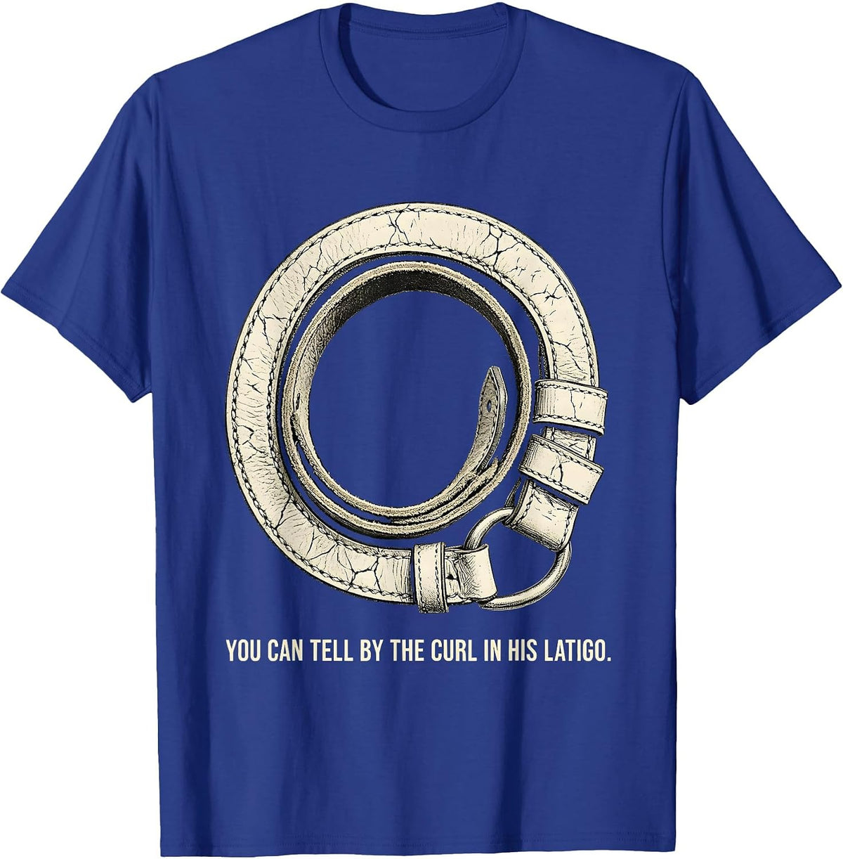Men's You Can Tell By The Curl In His Latigo Boho Western Glam T-Shirt - Royal Blue