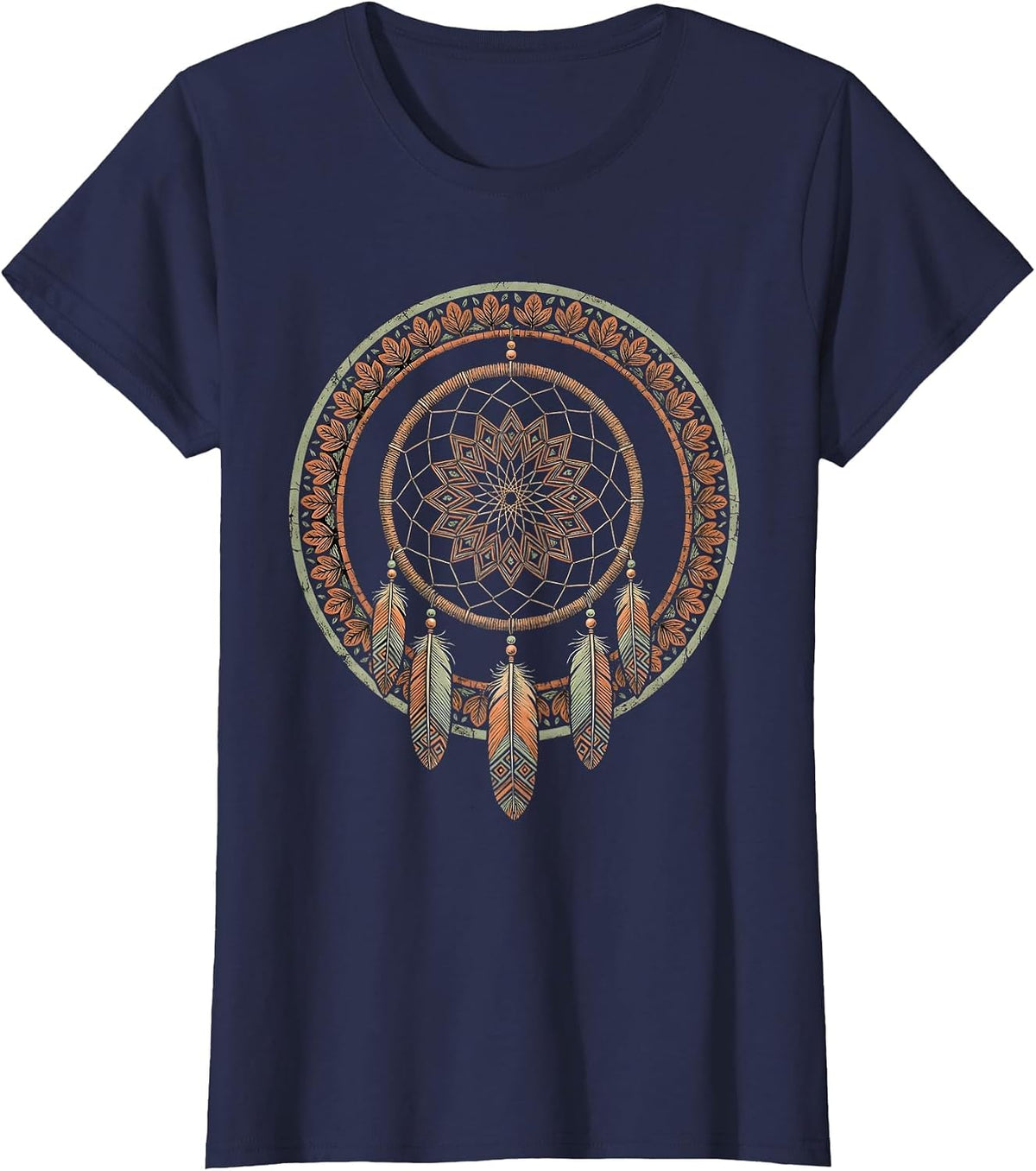 Women's Dreamcatcher Turquoise Beads Western Boho Design T-Shirt - Navy Blue
