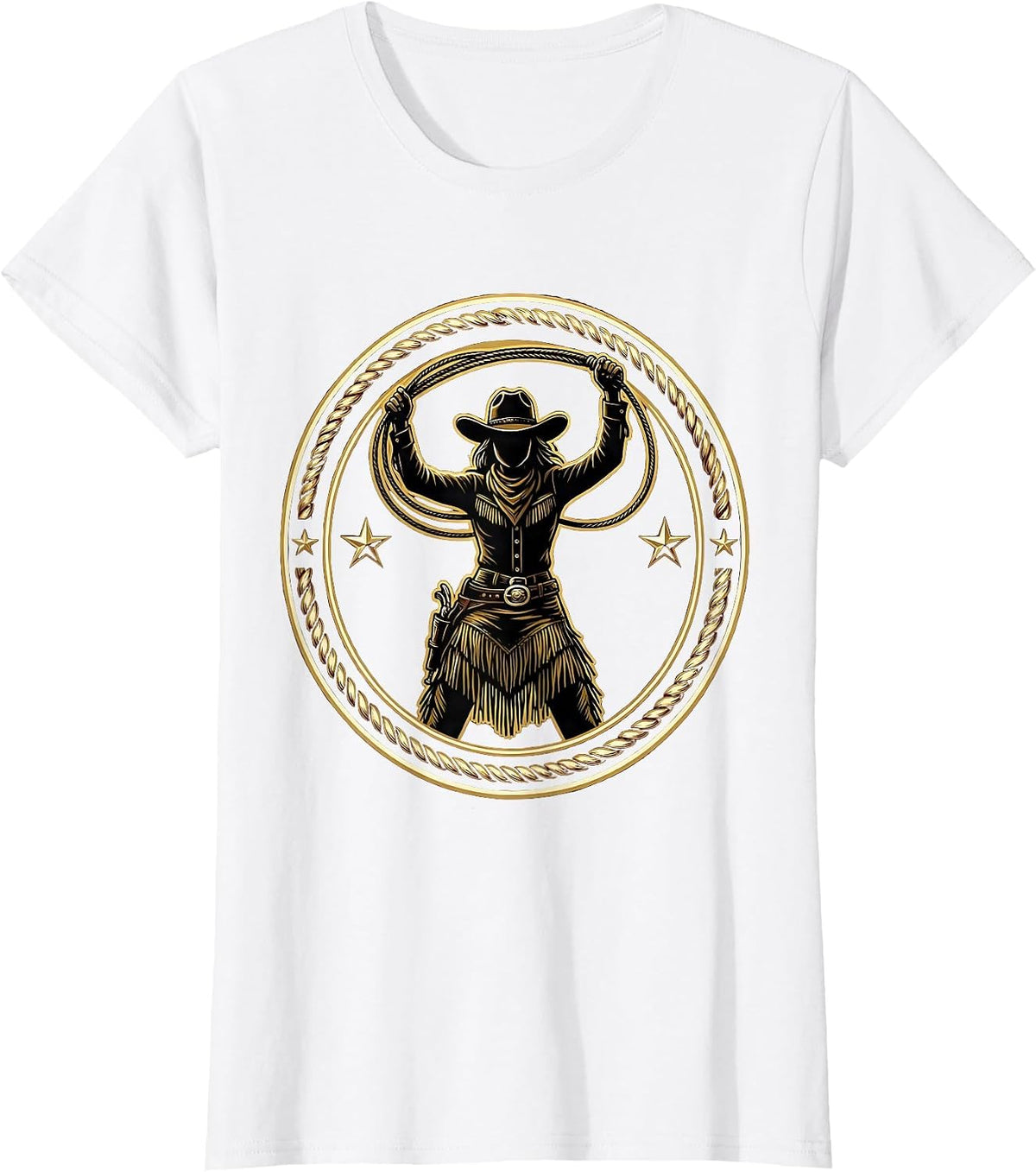Cowgirl Lasso Twirl Western Rodeo Graphic Design T-Shirt - White