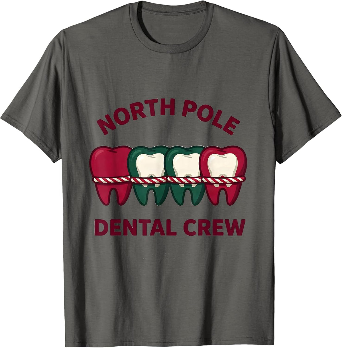 North Pole Dental Crew Funny Dentist Dental Team Christmas T-Shirt - Asphalt Grey