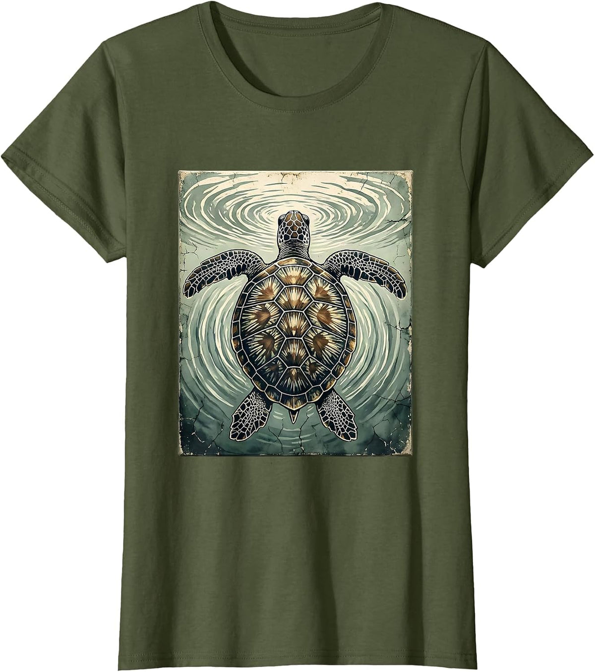 Women's Turtle Swimming Toward Ocean Surface Light T-Shirt - Olive Green