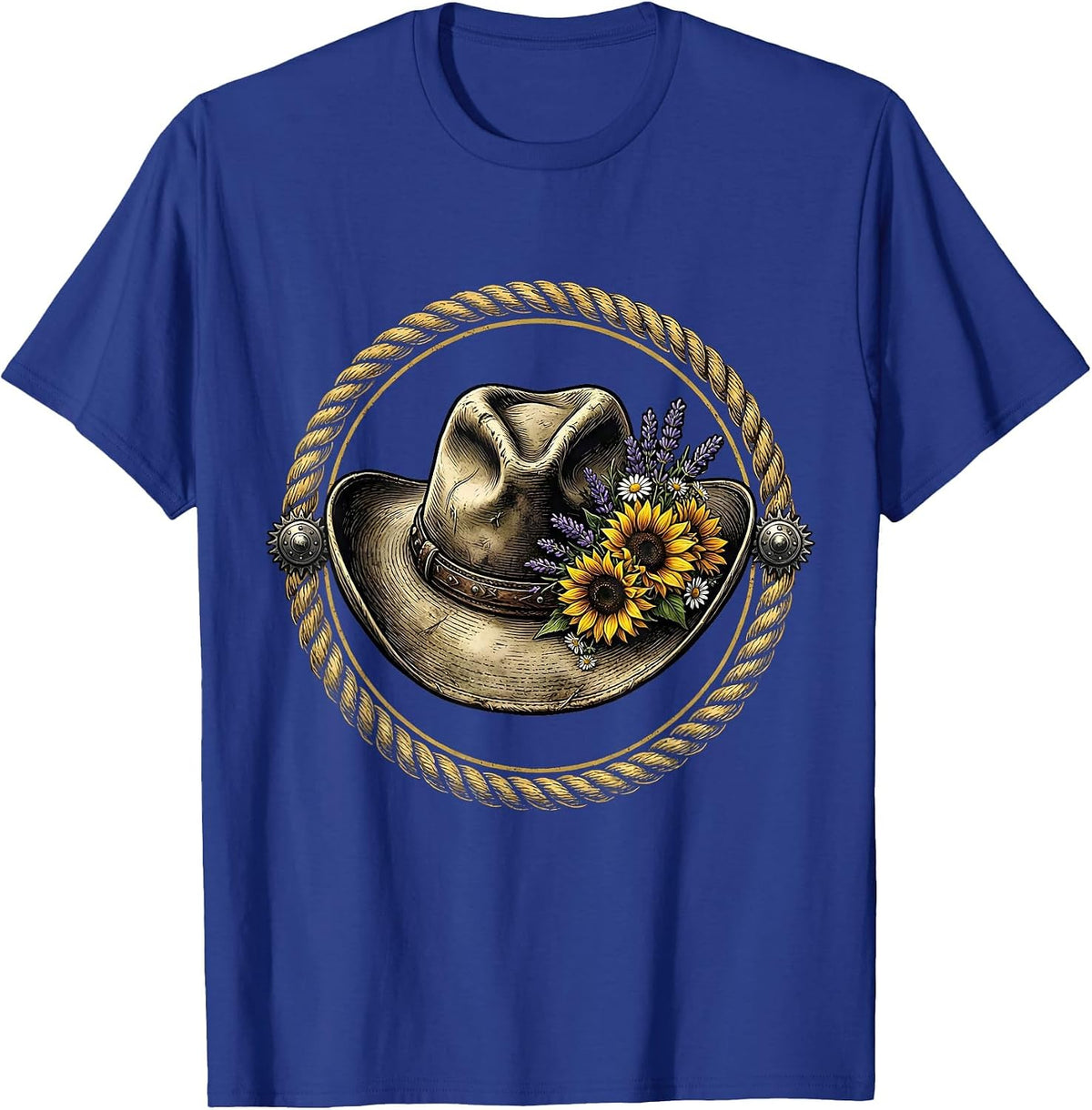 Cowboy Hat Wildflowers Western Bohemian Design T-Shirt - Royal Blue