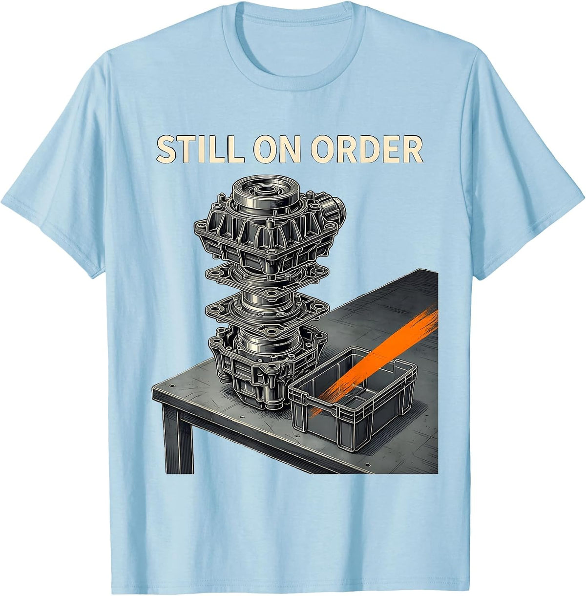 Men's Still On Order Exploded View Technical Auto Mechanic Waiting T-Shirt - Baby Blue