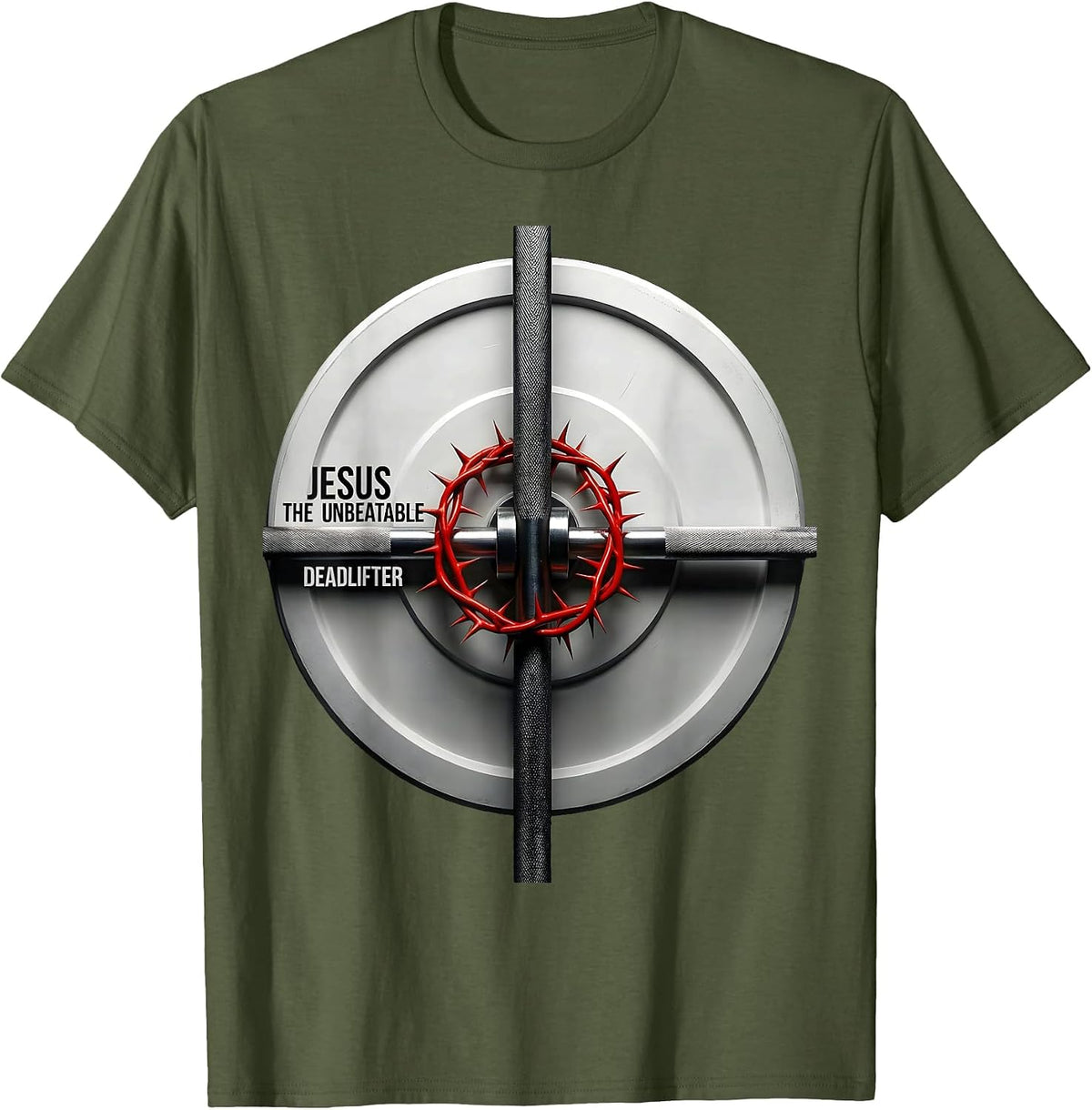 Men's Jesus The Unbeatable Deadlifter Funny Christian Gym T-Shirt - Olive Green