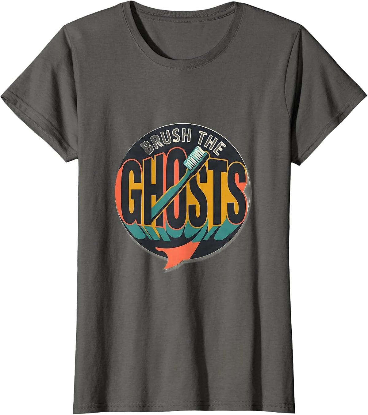 Women's Brush the Ghosts Midcentury Modern Dental Halloween Costume T-Shirt - Asphalt Grey