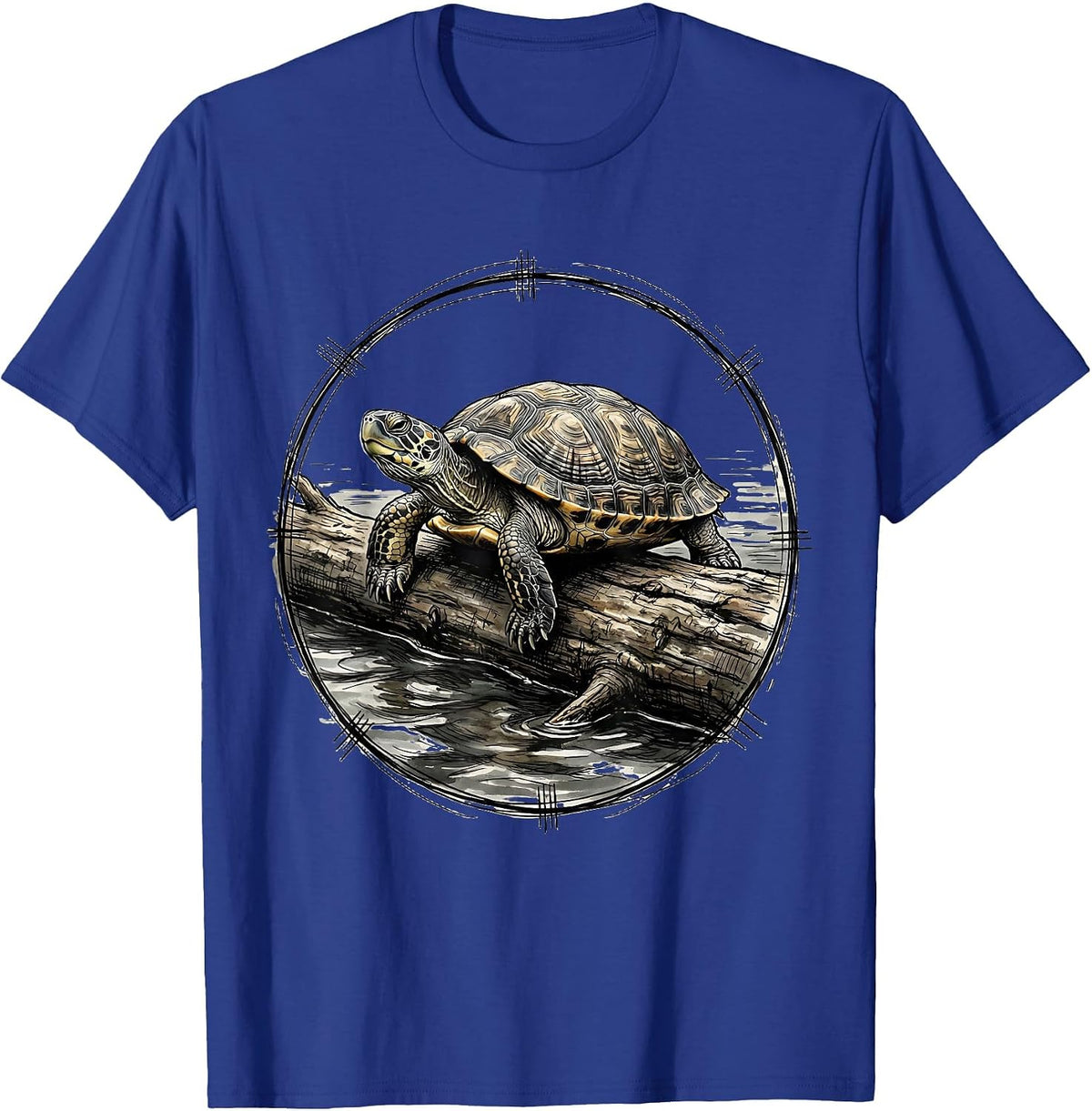 Calm Turtle Resting on a Drifting Log T-Shirt - Royal Blue