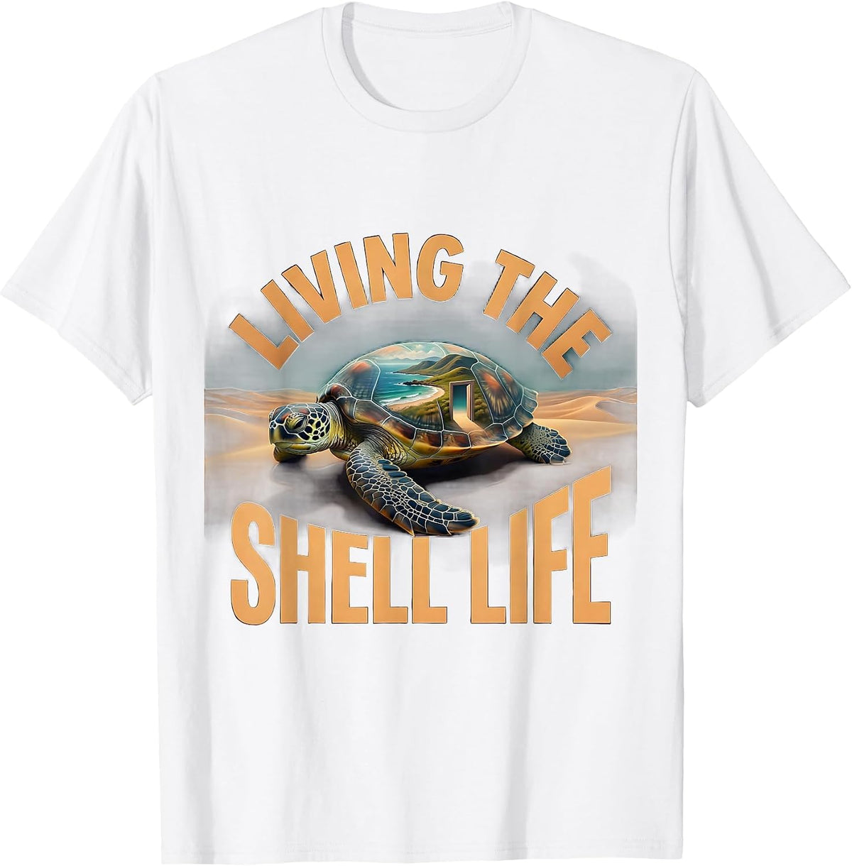 Men's Living the Shell Life Turtle Graphic Design T-Shirt - White