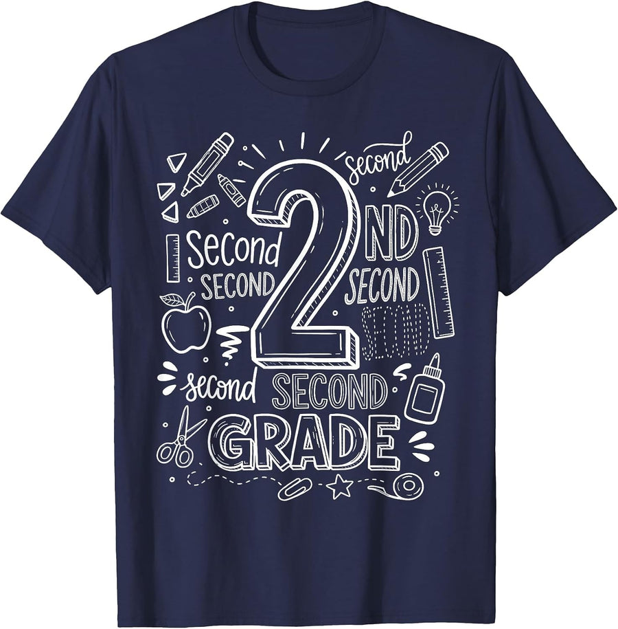 2nd Grade for Boys Back to School First Day Second Grade T-Shirt - Navy Blue