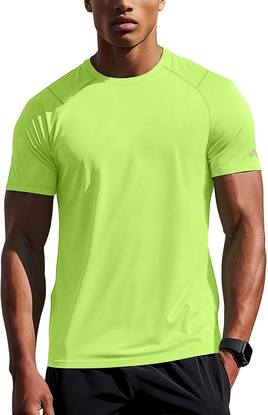 Zengjo Mens Athletic Shirts Short Sleeve Gym Workout T-Shirt Quick Dry - Neon Green