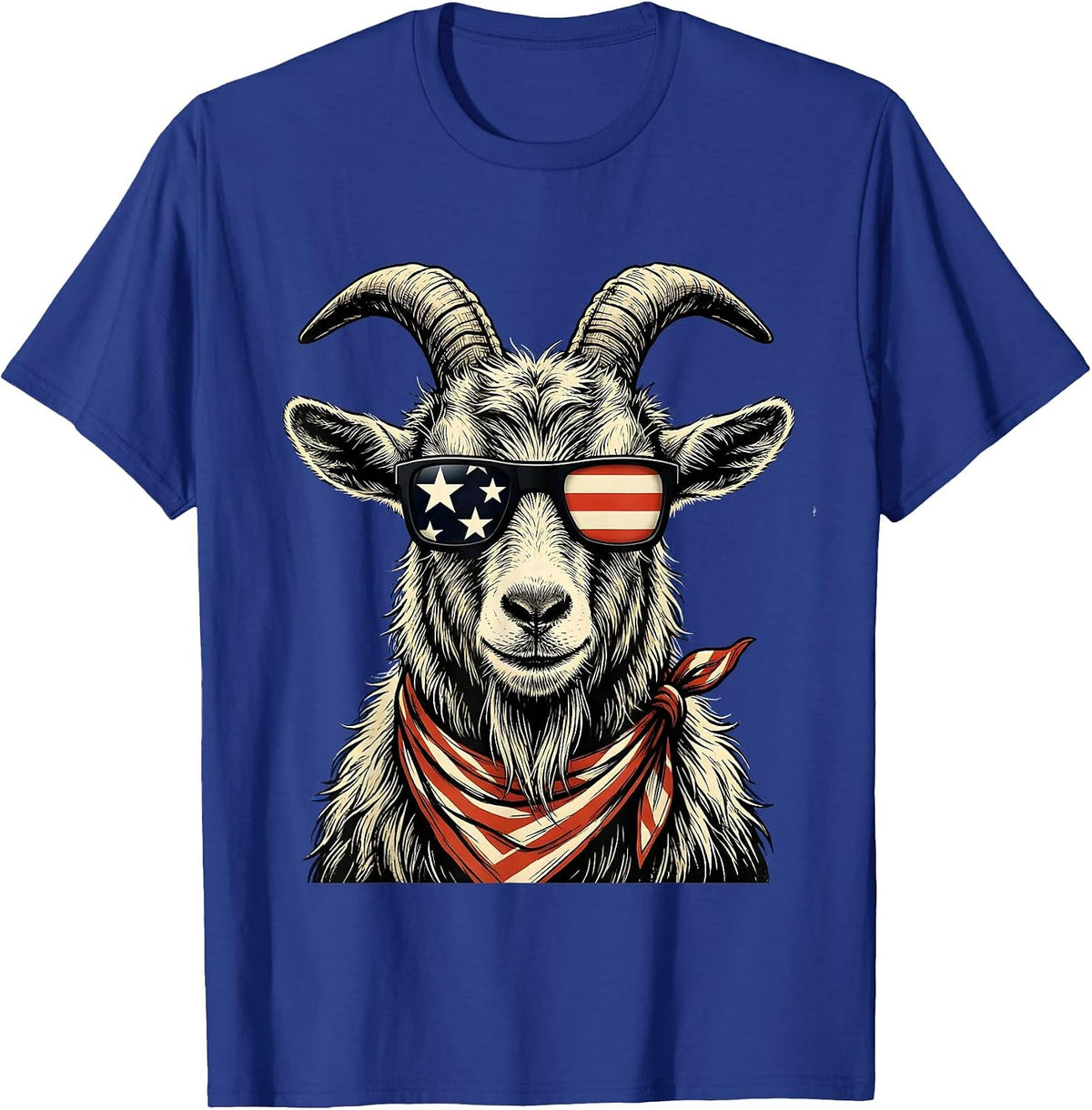 Shaggy Goat Sunglasses Animal Humor Novelty T-Shirt - Royal Blue