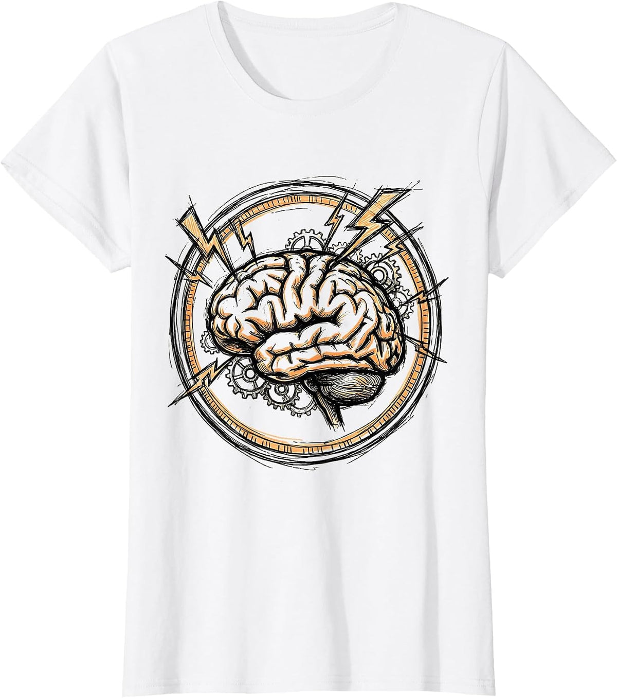ADHD Awareness Brain Lightning Bolts Gears Design T-Shirt - White