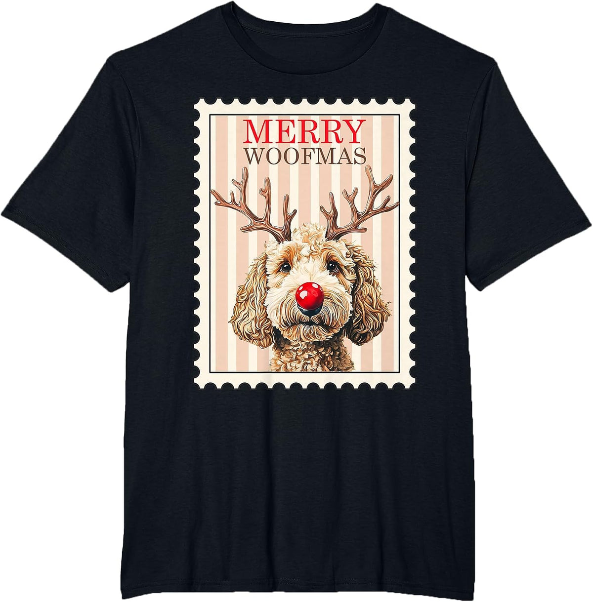 Merry Woofmas Reindeer Doodle Dog Reindoodle Dogs T-Shirt - Black