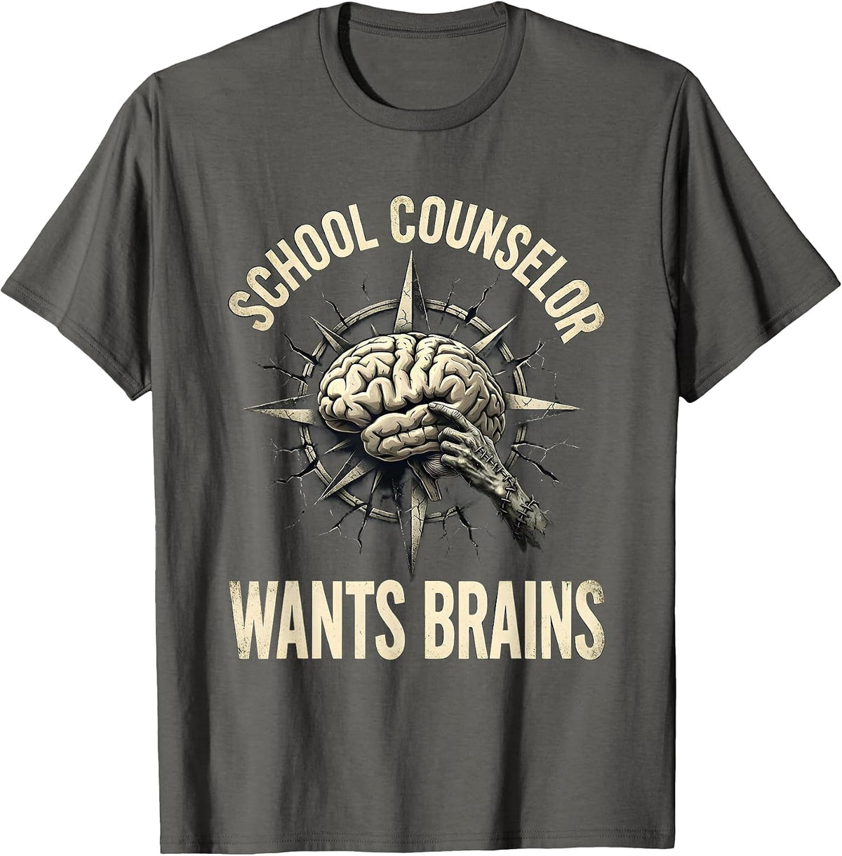 Men's School Counselor Wants Brains Funny Zombie Teacher Halloween T-Shirt - Asphalt Grey