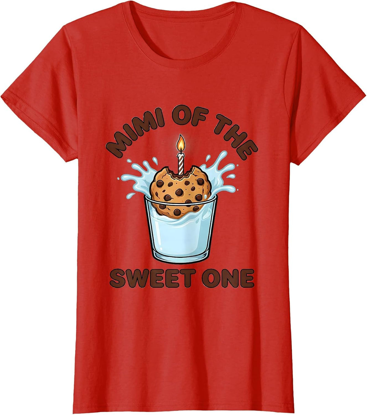 Women's Mimi Of The Sweet One Cookies and Milk 1st Birthday Family T-Shirt - Red