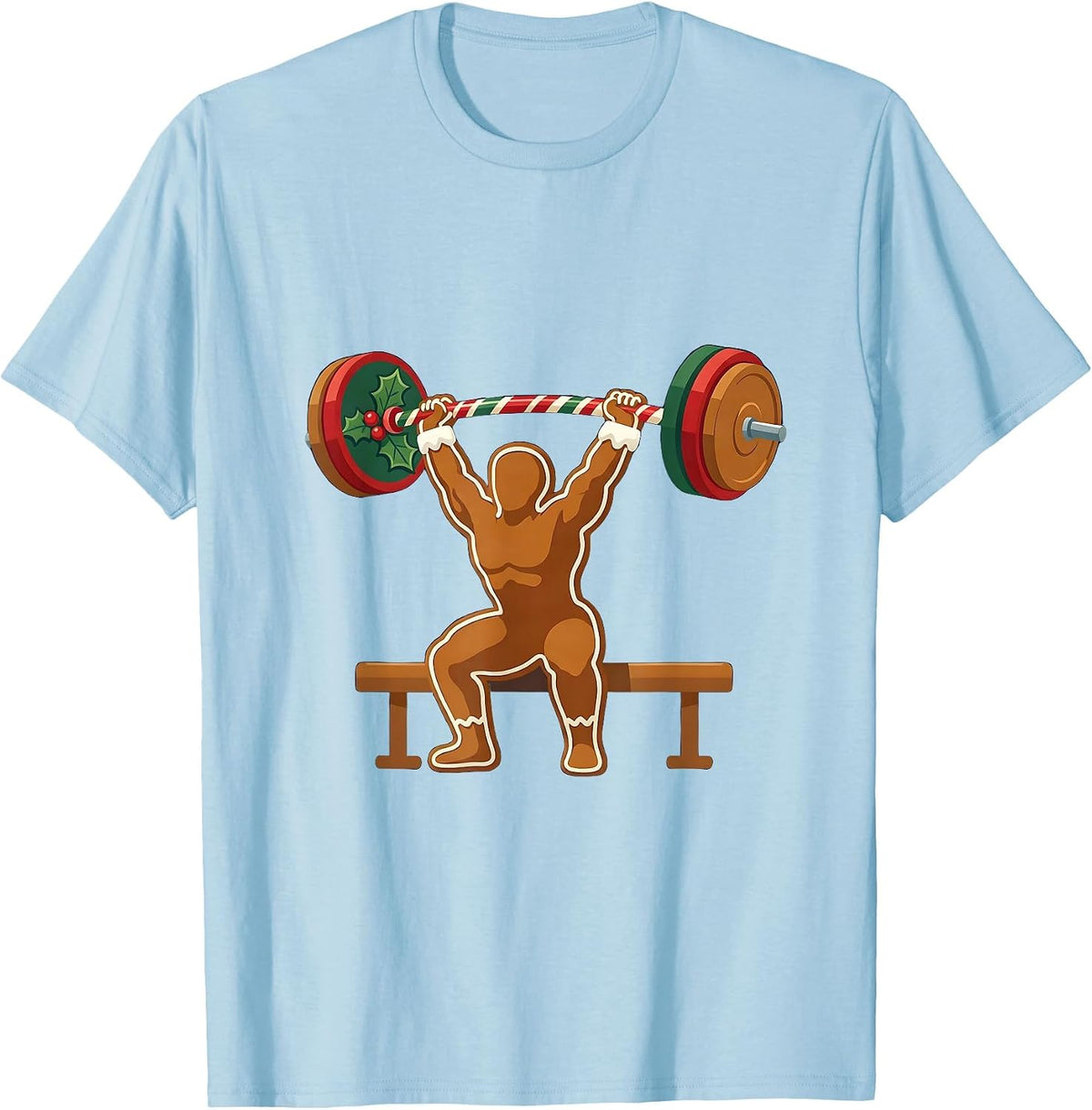 Men's Gingerbread Lifter Funny Christmas Gym Weightlifting Humor T-Shirt - Baby Blue