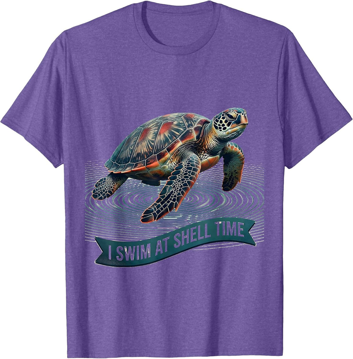 Men's I Swim At Shell Time Midcentury Modern Sea Turtle Ocean T-Shirt - Purple Heather
