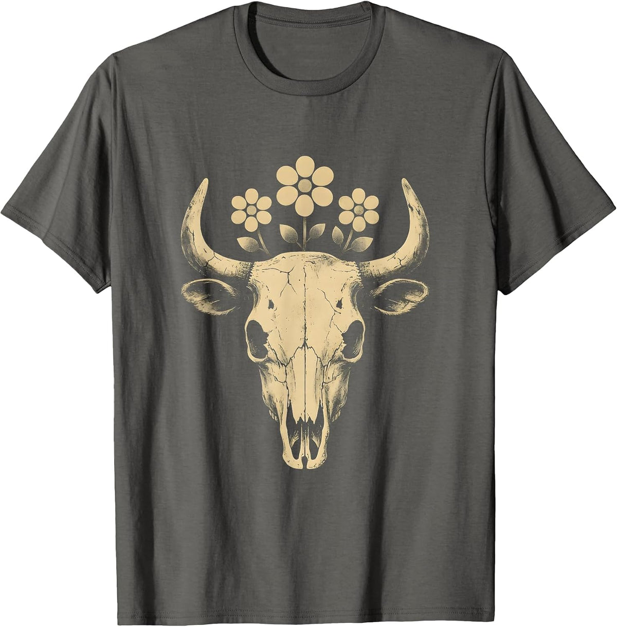 Western Saddle Wildflowers Boho Cowgirl Floral Design T-Shirt - Asphalt Grey