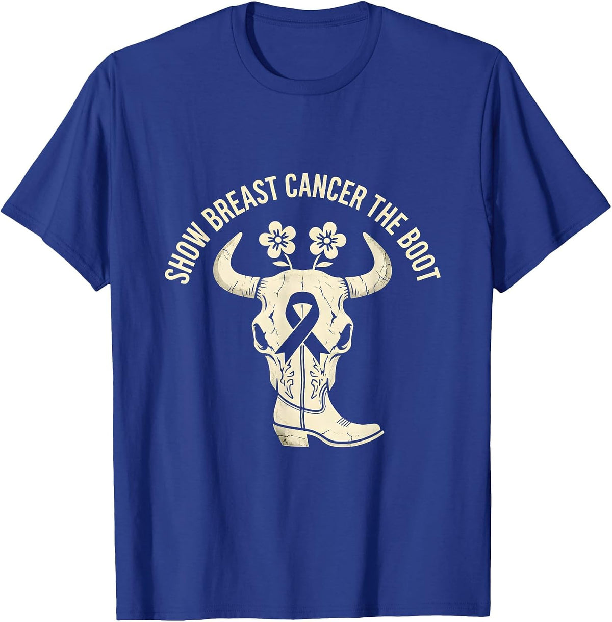 Men's Show Breast Cancer The Boot Boho Western Cowgirl Awareness T-Shirt - Royal Blue
