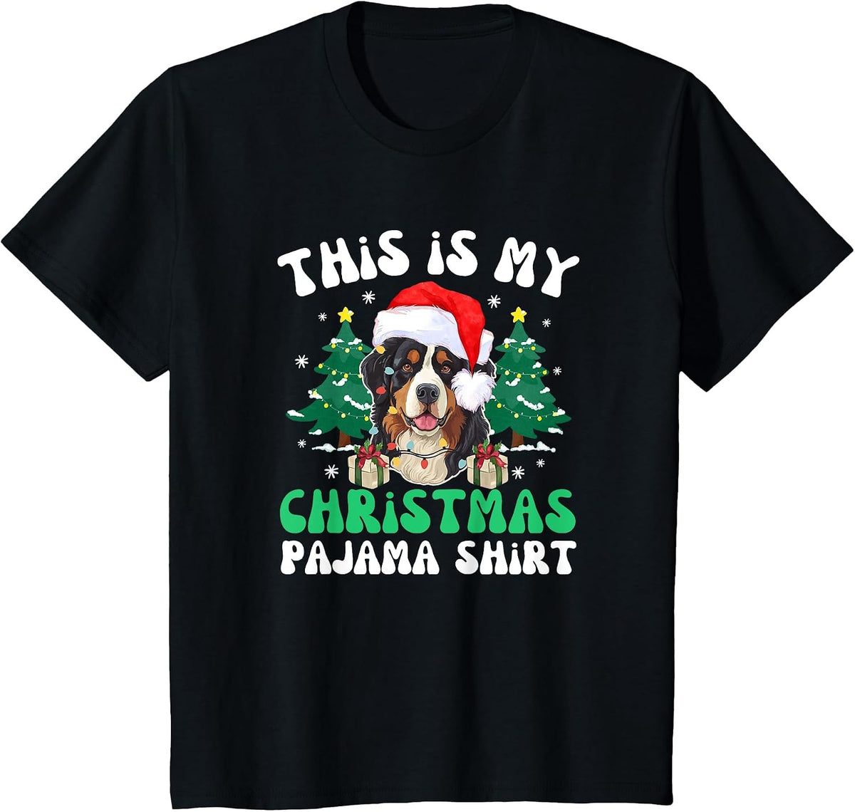 Bernedoodle Dog Lovers Tee, This is My Christmas Pajama T-Shirt - Black