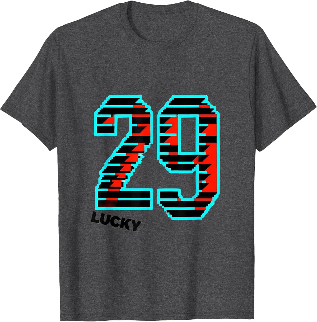 Lucky 29 New Wave Typography Jersey Digit Novelty T-Shirt - Dark Heather Grey