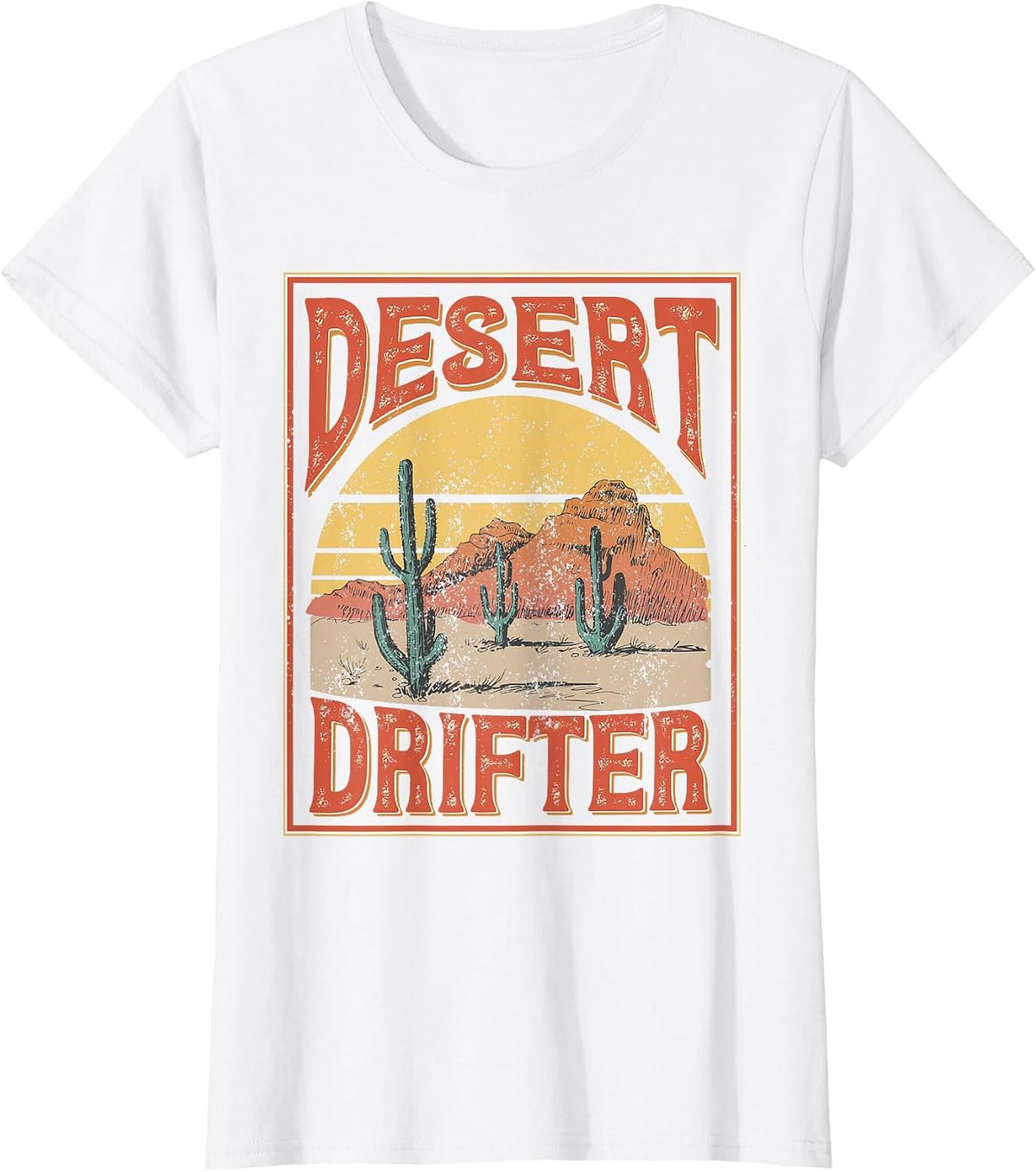 Western Country Boho Cactus Cowgirl Cowboy Desert Drifter T-Shirt - White
