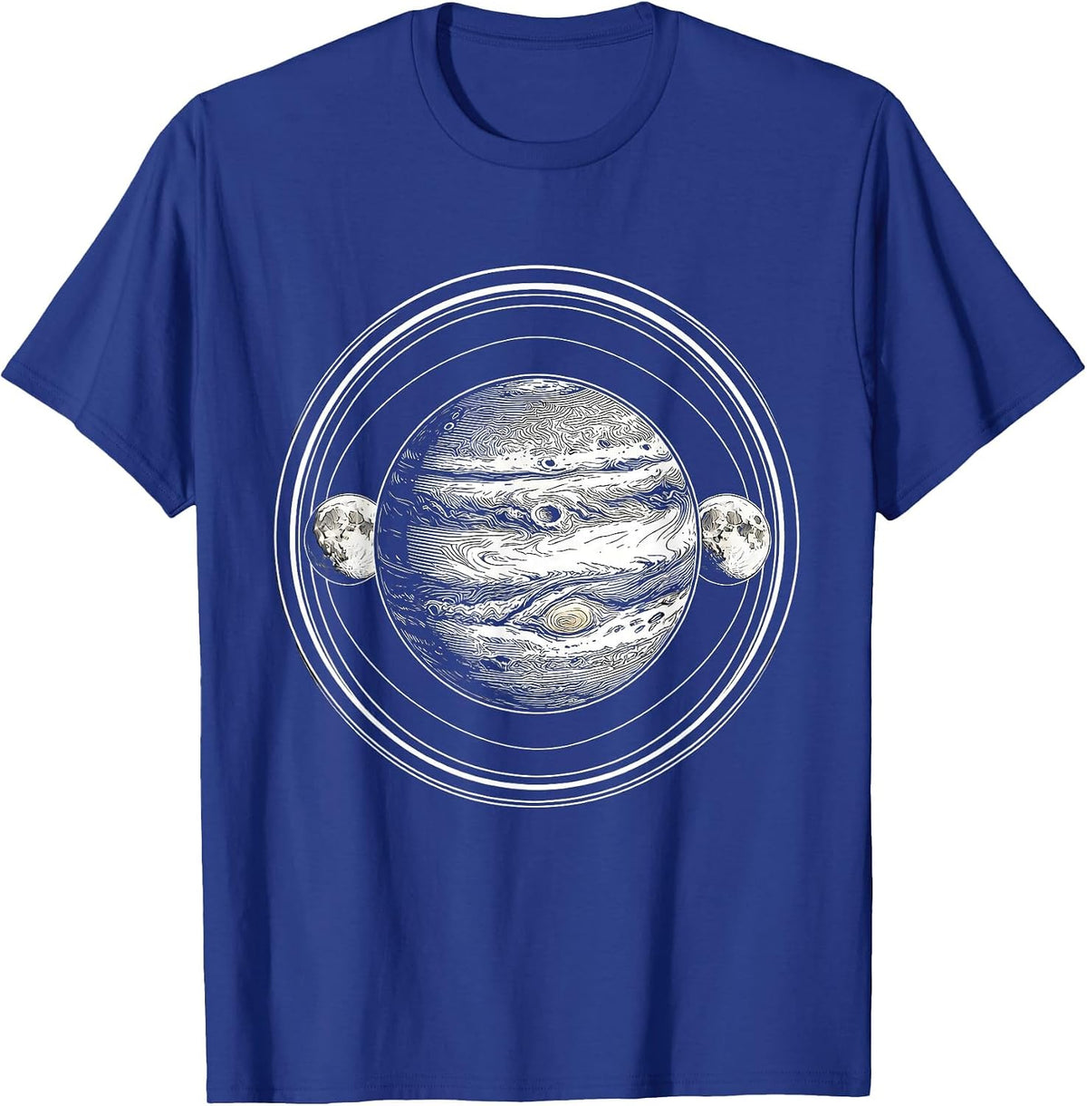 Men's Twin Moons Orbiting Planet Space Art Design T-Shirt - Royal Blue