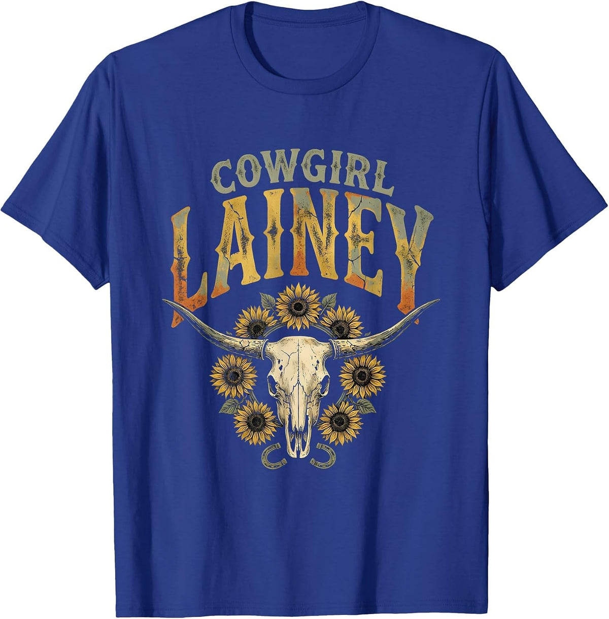 Men's Cowgirl Lainey Boho Folk Floral Western Cowgirl Personalized T-Shirt - Royal Blue