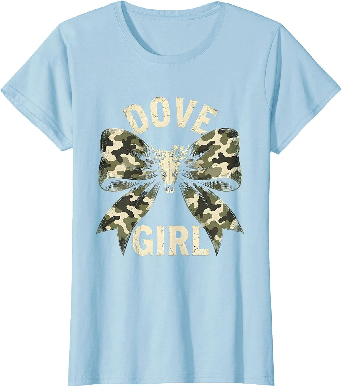 Dove Girl Boho Western Camo Coquette Bow Hunting Ol Lady T-Shirt - Baby Blue