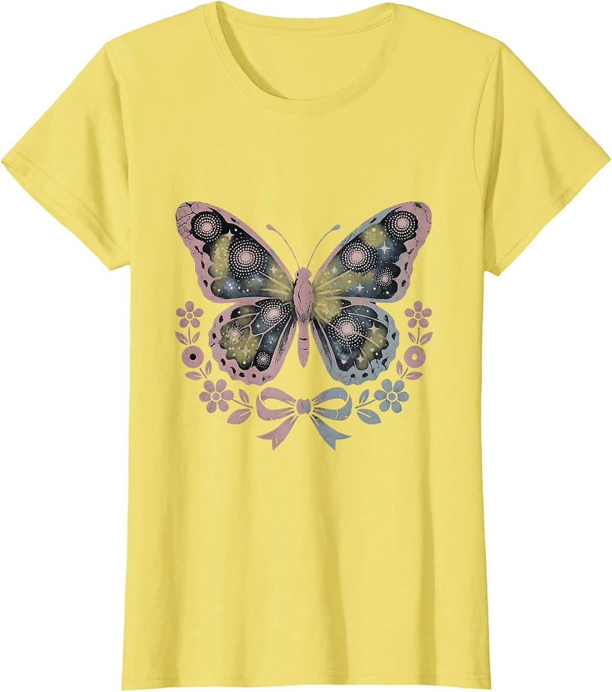 Galaxy Butterfly Cosmic Wings Illustration T-Shirt - Lemon Yellow