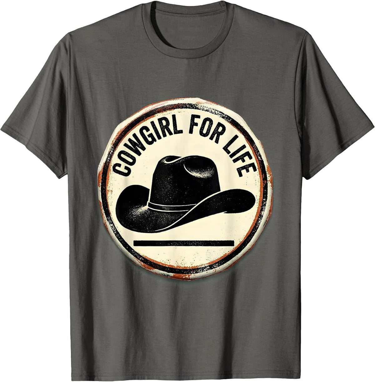Cowgirl For Life Retro Western Rodeo Identity Pride T-Shirt - Asphalt Grey