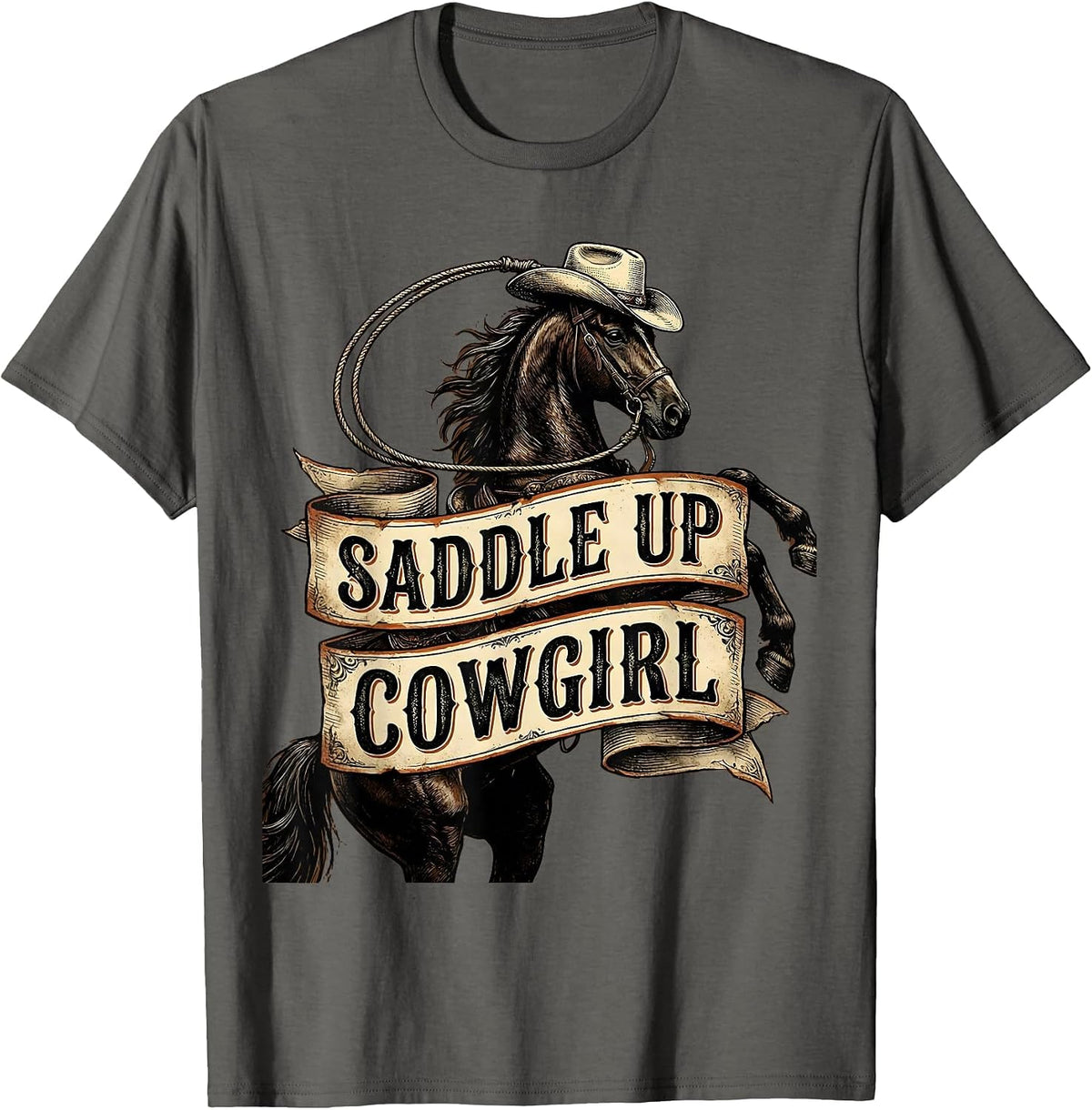 Men's Saddle Up Cowgirl Western Rodeo Design T-Shirt - Asphalt Grey