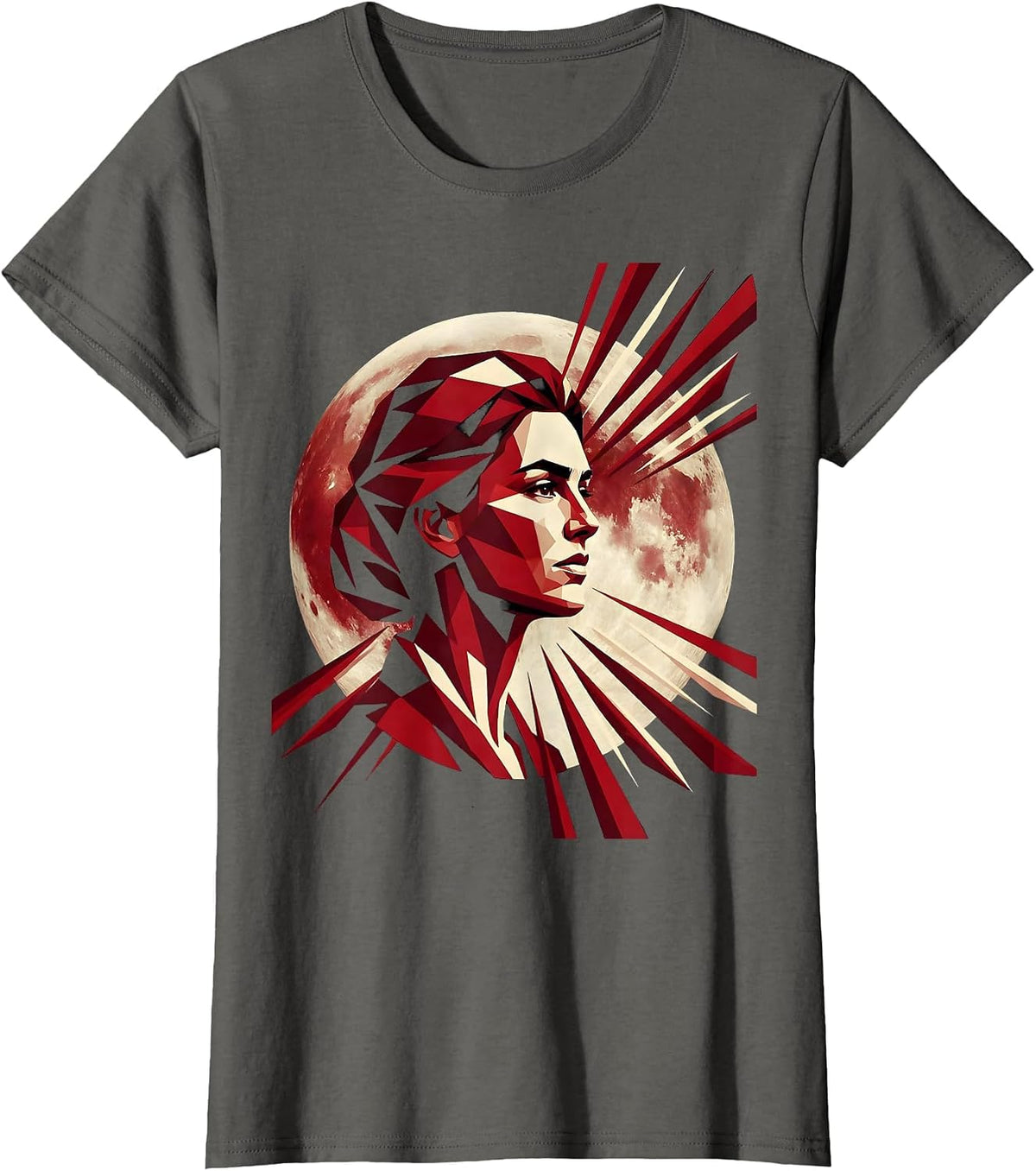 Women's Full Moon Woman Face Celestial Freedom Design T-Shirt - Asphalt Grey