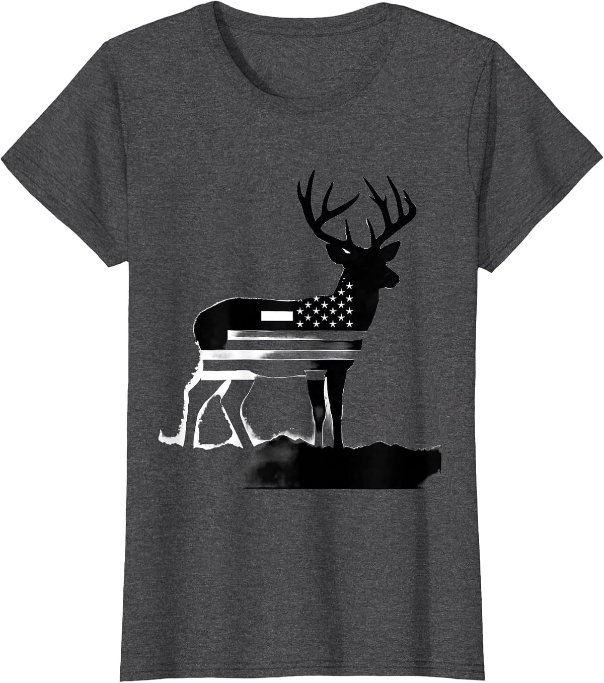 Women's Standing Whitetail Buck Silhouette Deer Hunting Dad T-Shirt - Dark Heather Grey