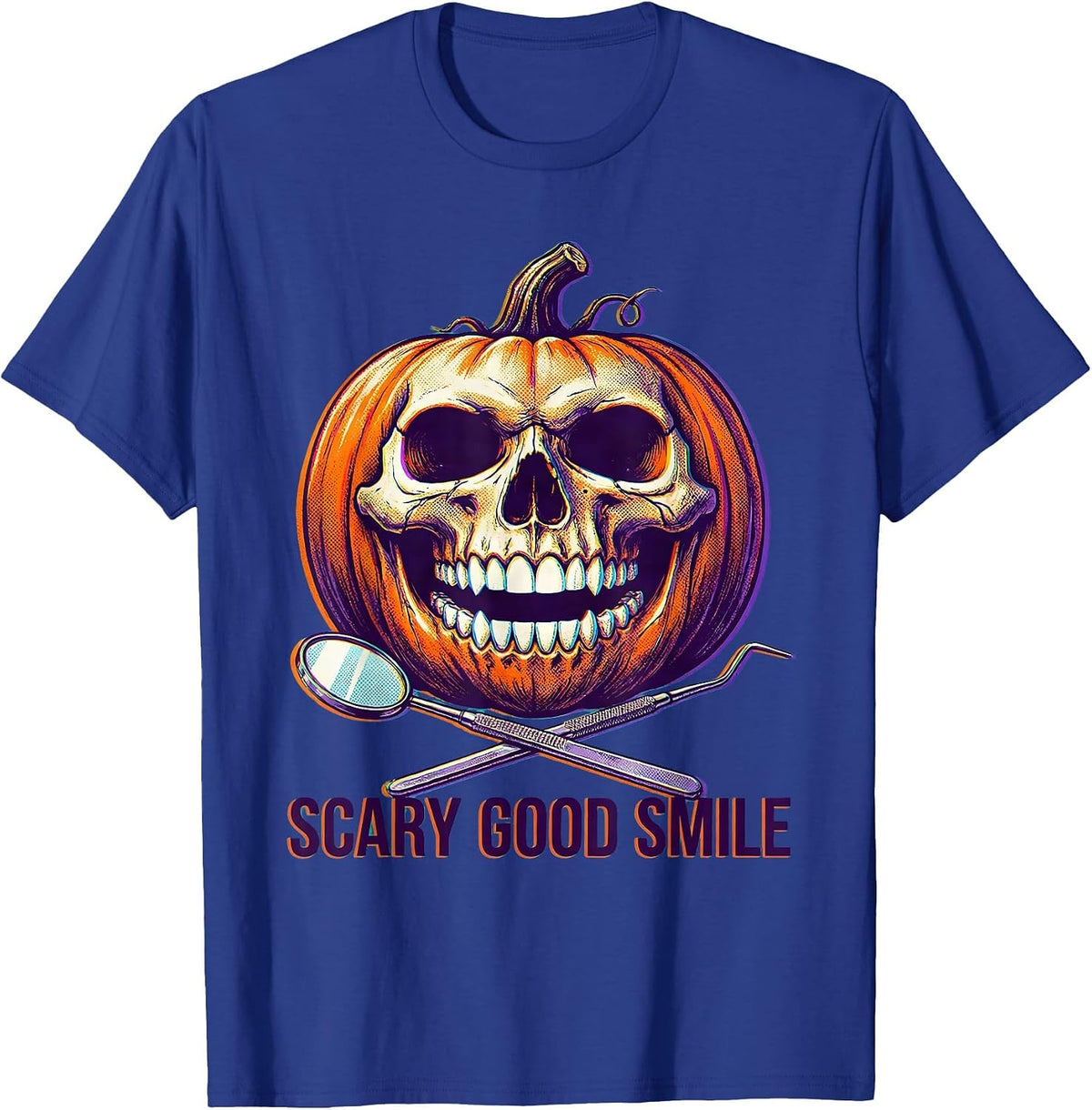 Men's Scary Good Smile Halloween Dental Design T-Shirt - Royal Blue