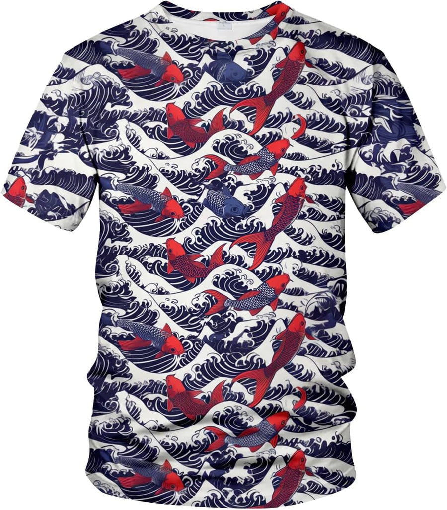 Funny Fishing Graphic T-Shirt Novelty Short Sleeve Crewneck Shirt - Red