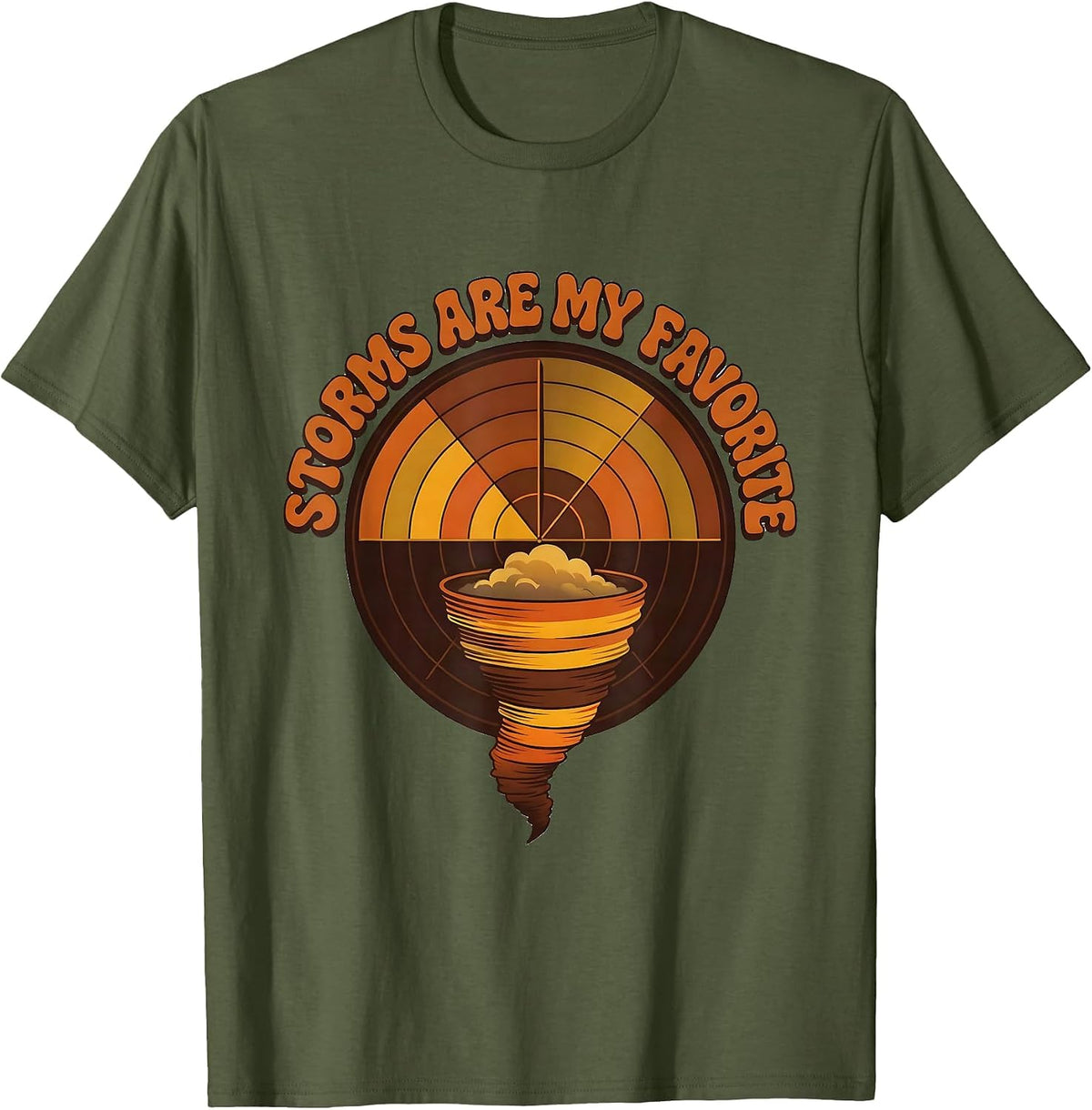 Men's Storms Are My Favorite Retro 70s Tornado Chaser Meteorology T-Shirt - Olive Green