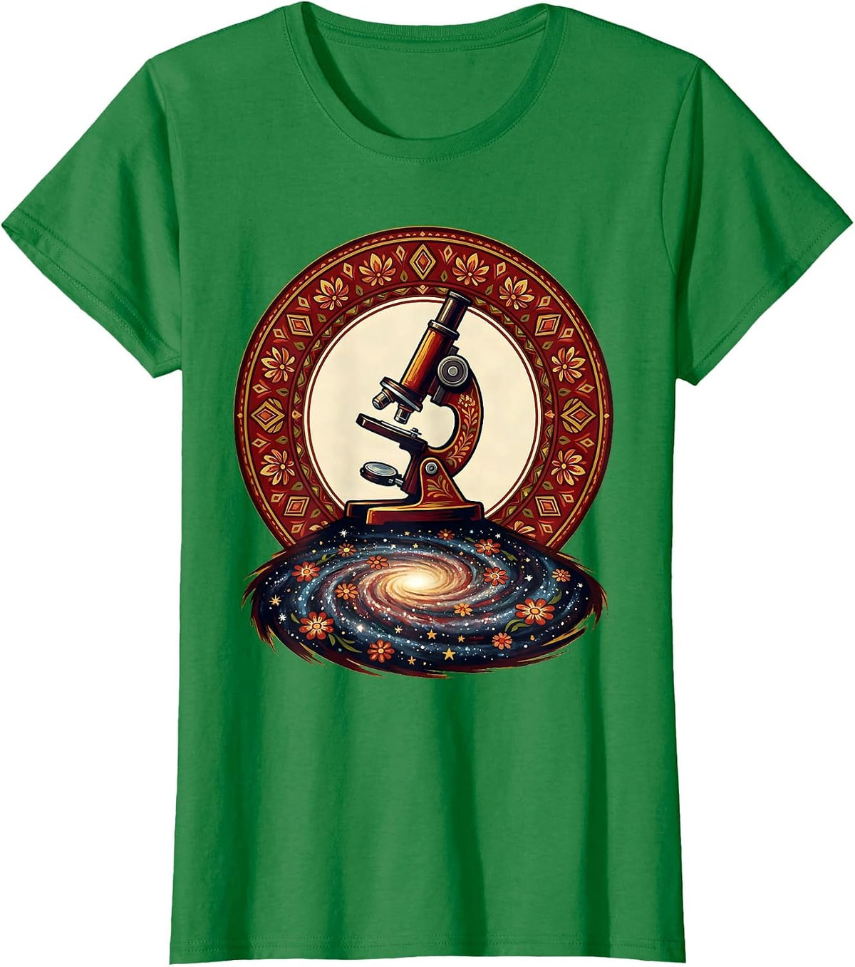 Women's Microscope Galaxy Shadow Science Art Design T-Shirt - Kelly Green