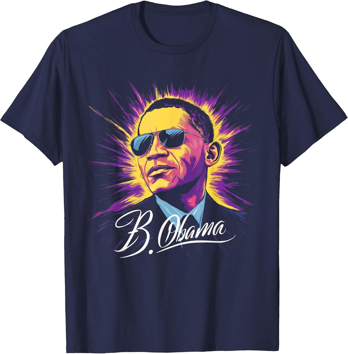 Barack Obama President Portrait Patriotic T-Shirt - Navy Blue