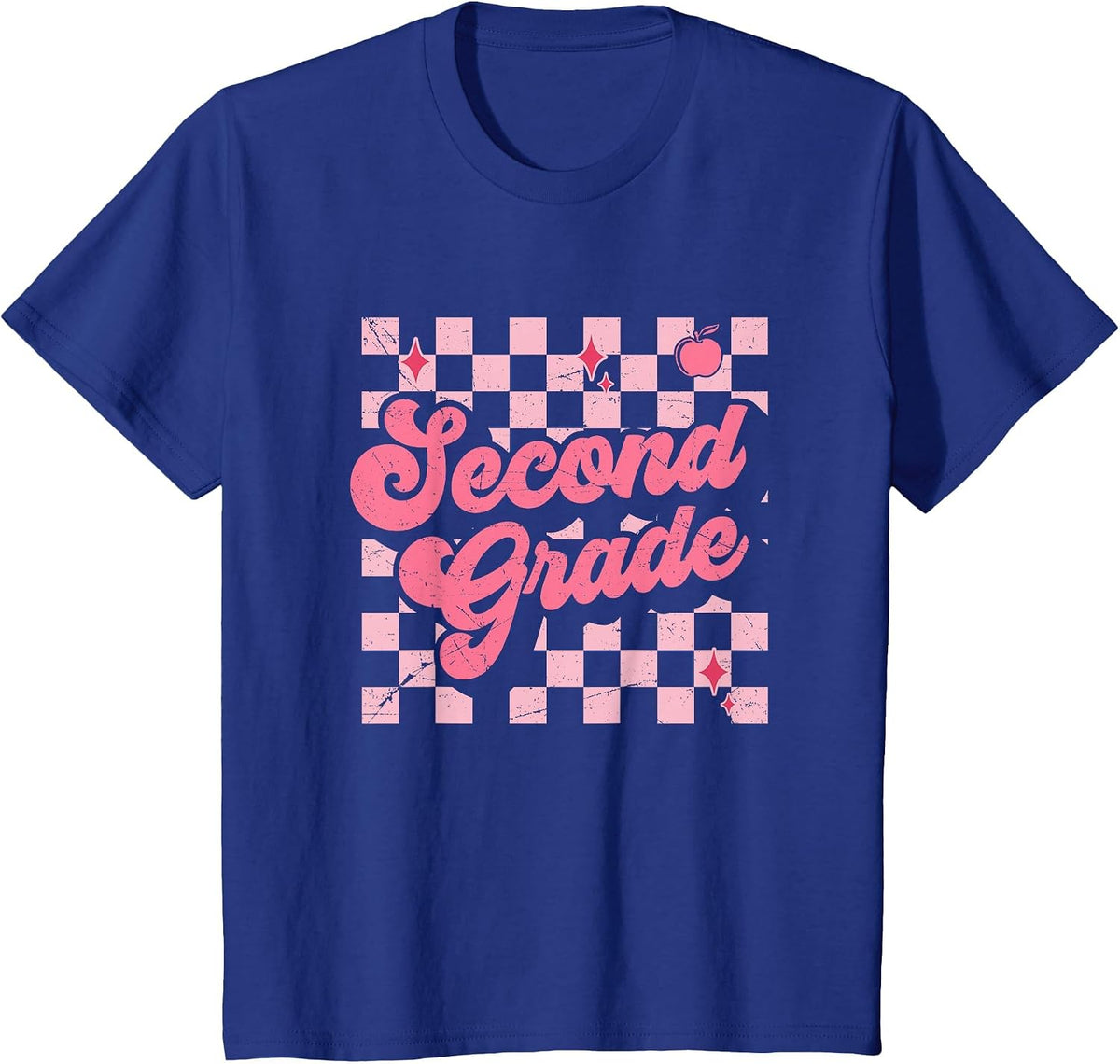 Second Grade Checkered Retro 2nd Grade Teacher Kid Girl T-Shirt - Royal Blue