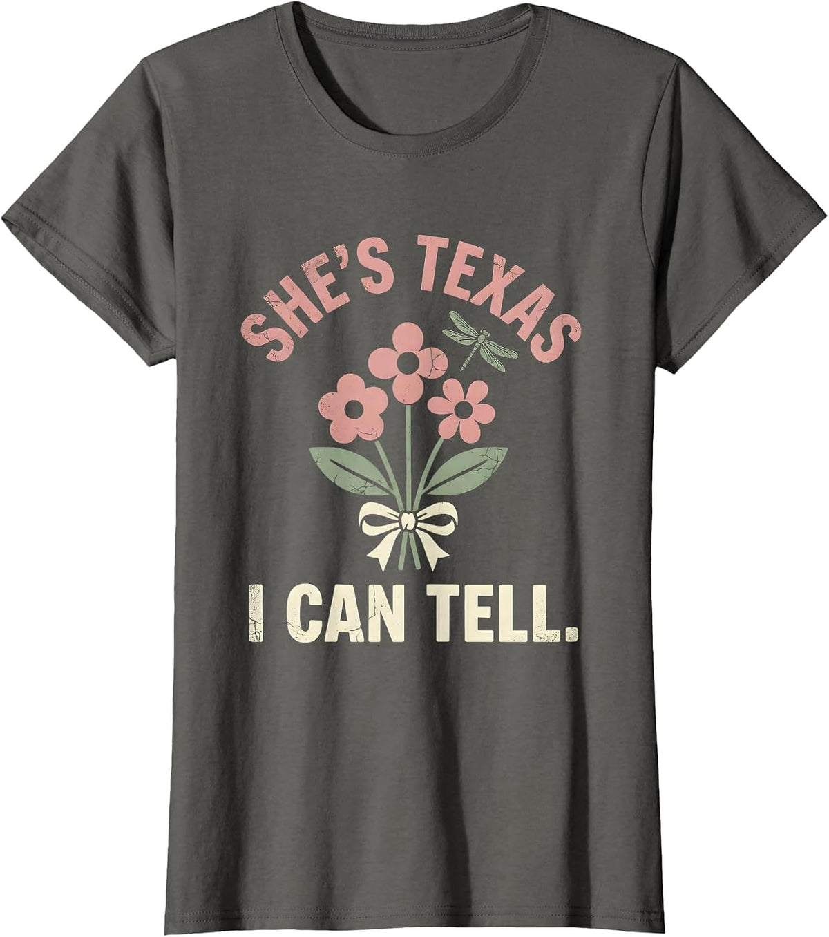 Women's She's Texas, I Can Tell Boho Floral Western Cowgirl Humor T-Shirt - Asphalt Grey