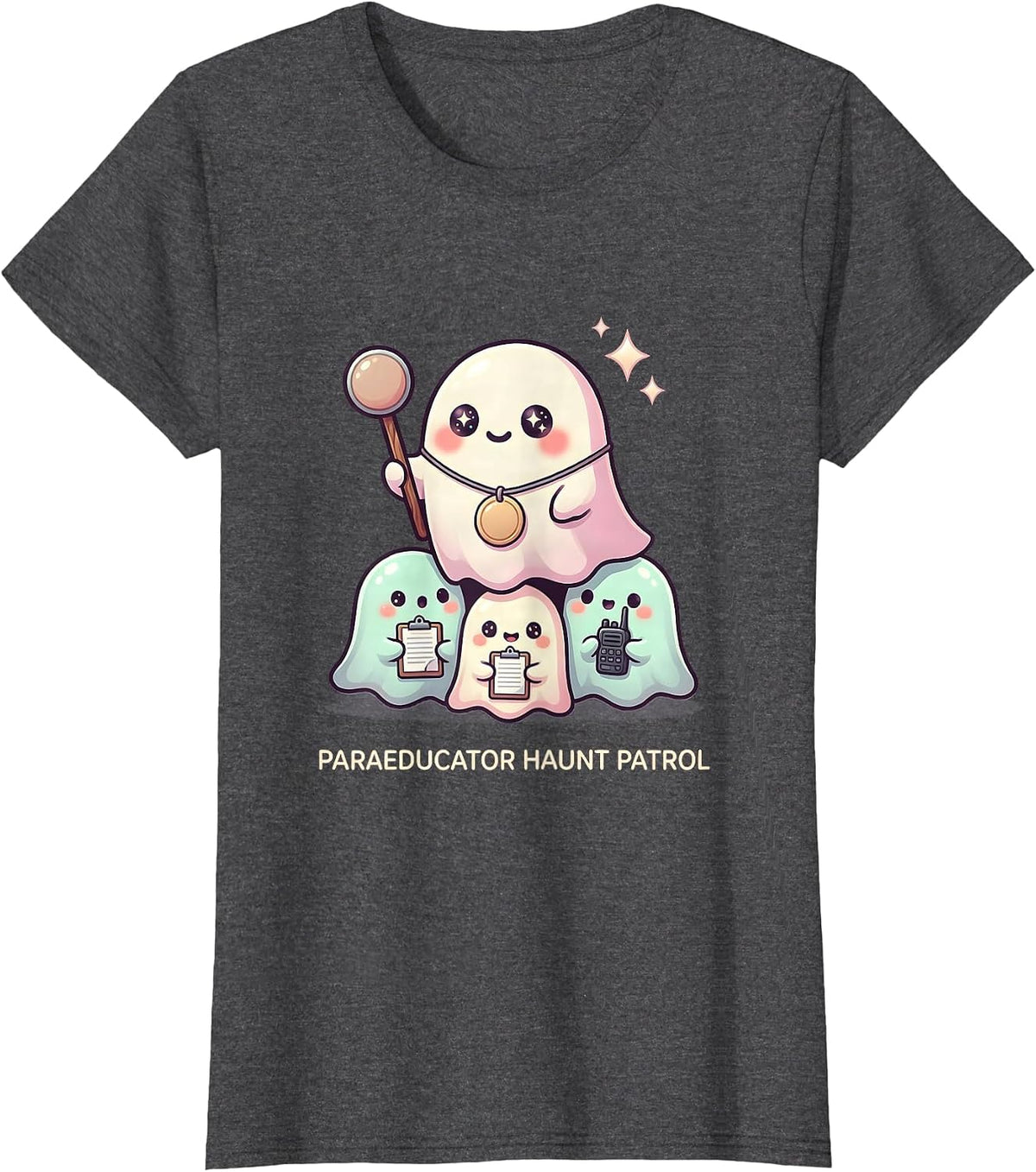 Women's Paraeducator Haunt Patrol Cute Kawaii Ghost Paraeducator T-Shirt - Dark Heather Grey