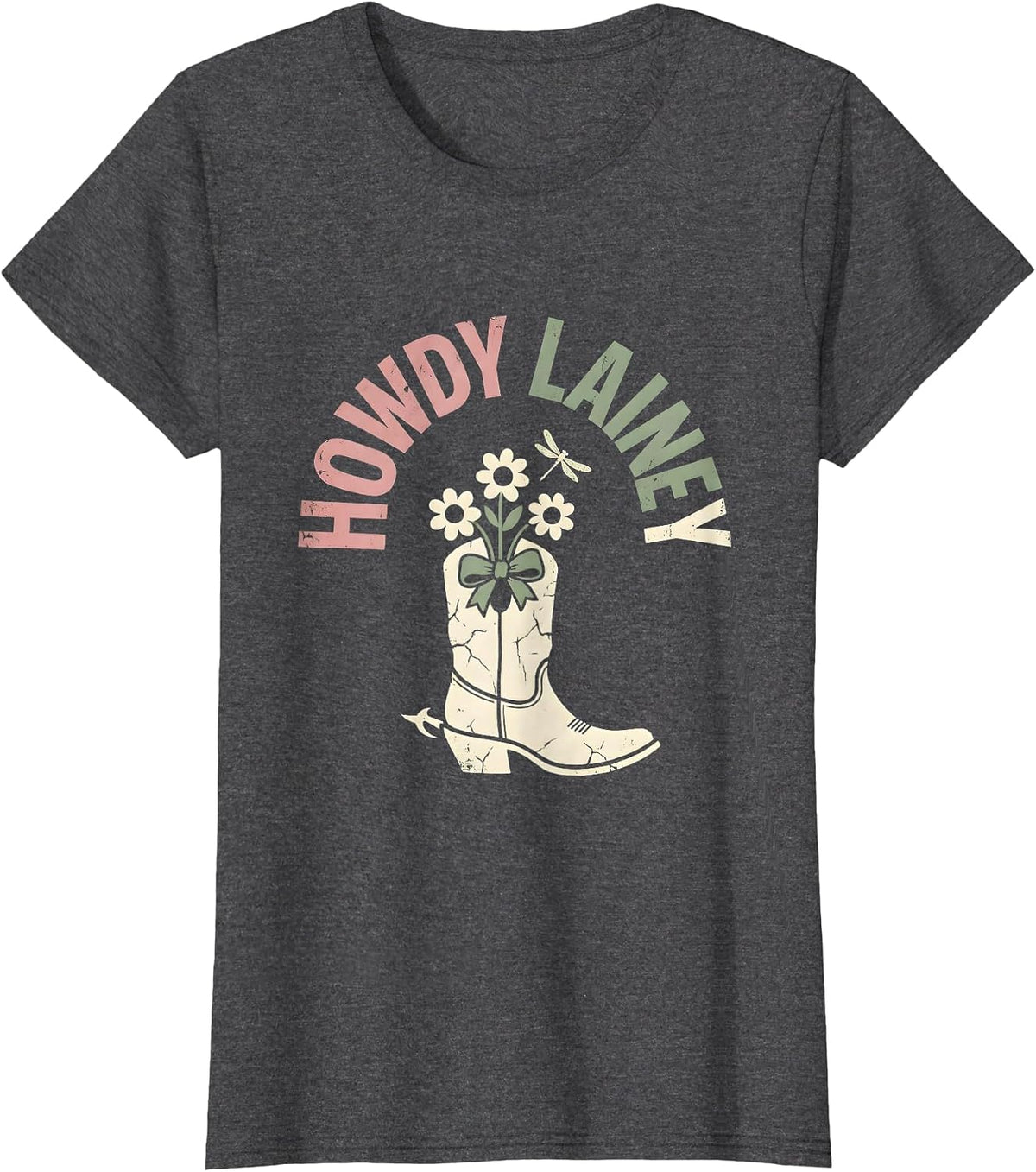 Women's Howdy Lainey Floral Boho Cowgirl Gift for Her T-Shirt - Dark Heather Grey