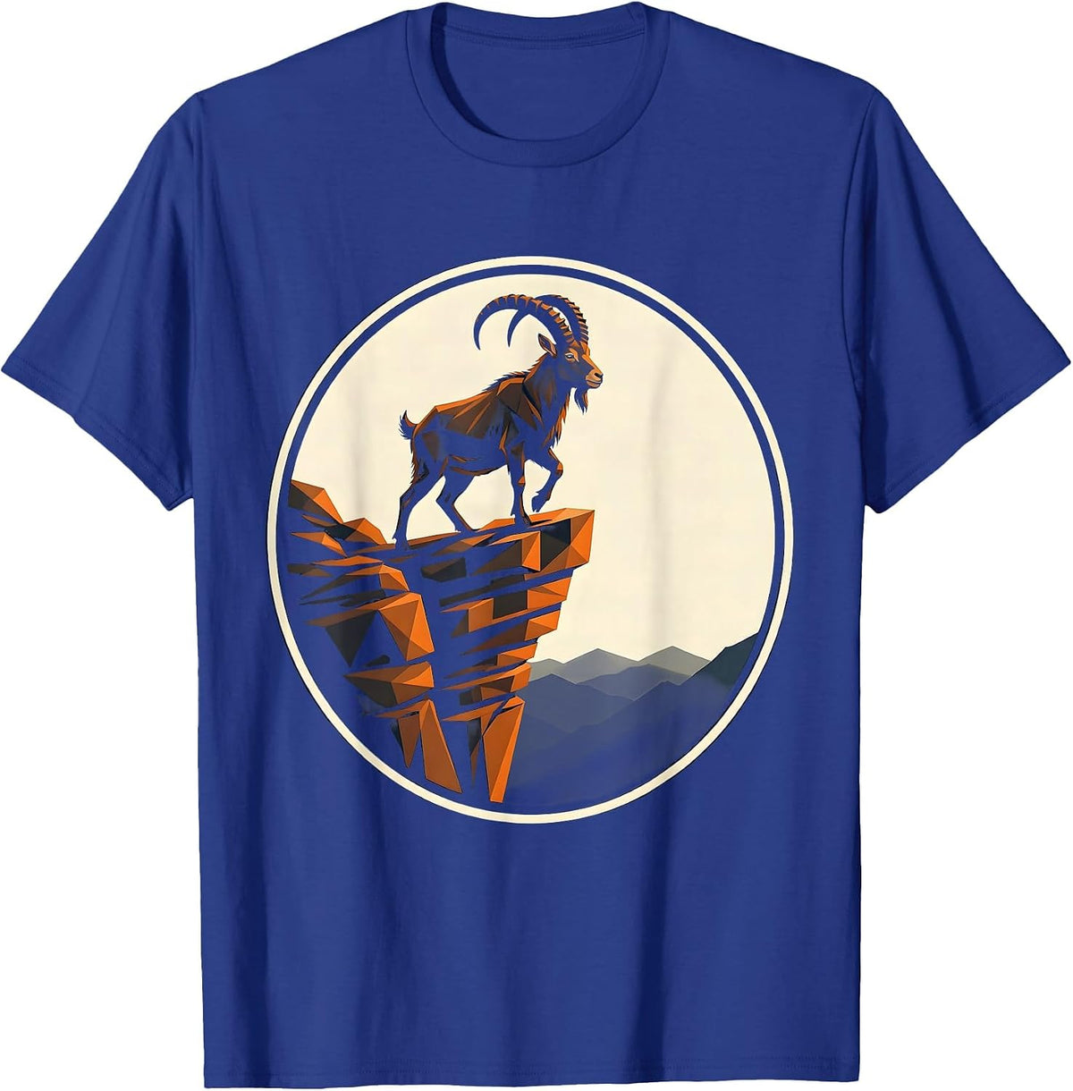 Men's Mountain Goat Sheer Cliff Edge Freedom Design T-Shirt - Royal Blue