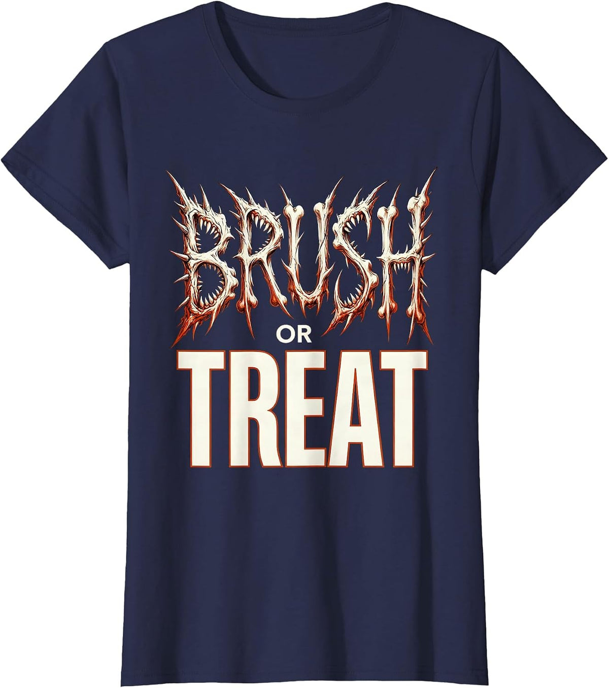 Women's Brush or Treat Dental Halloween Design T-Shirt - Navy Blue